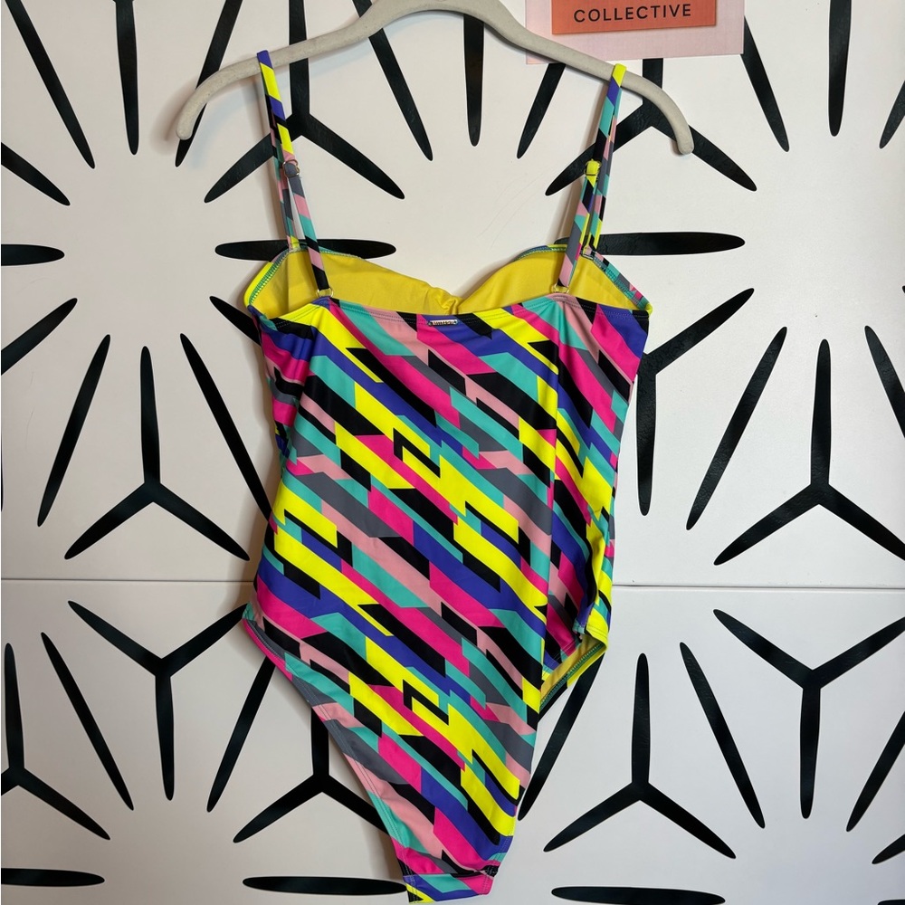NWT RELLECIGA Bandeau One-Piece Swimsuit Neon Stripes Size L - Picture 9 of 12